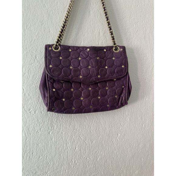 Rebecca Minkoff Studded Quilted Chain Strap Purple Leather Shoulder Bag - Picture 5 of 16